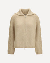 Cardigan con zip in misto alpaca e lana - CREMA  | Base Blu