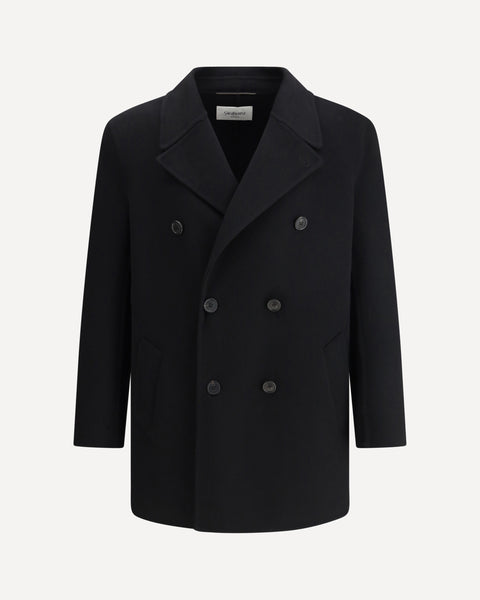 SAINT LAURENT Oversized Double-Breasted Wool Coat BLACK