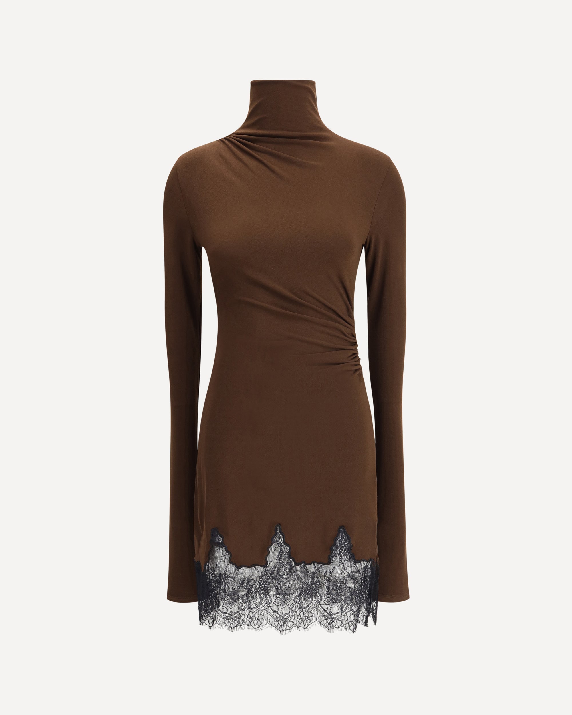 THE ANDAMANE Turtleneck Oleandra Dress BROWN