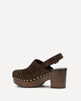 Jeannette wedge Clogs in glossy calfskin - BROWN | Base Blu