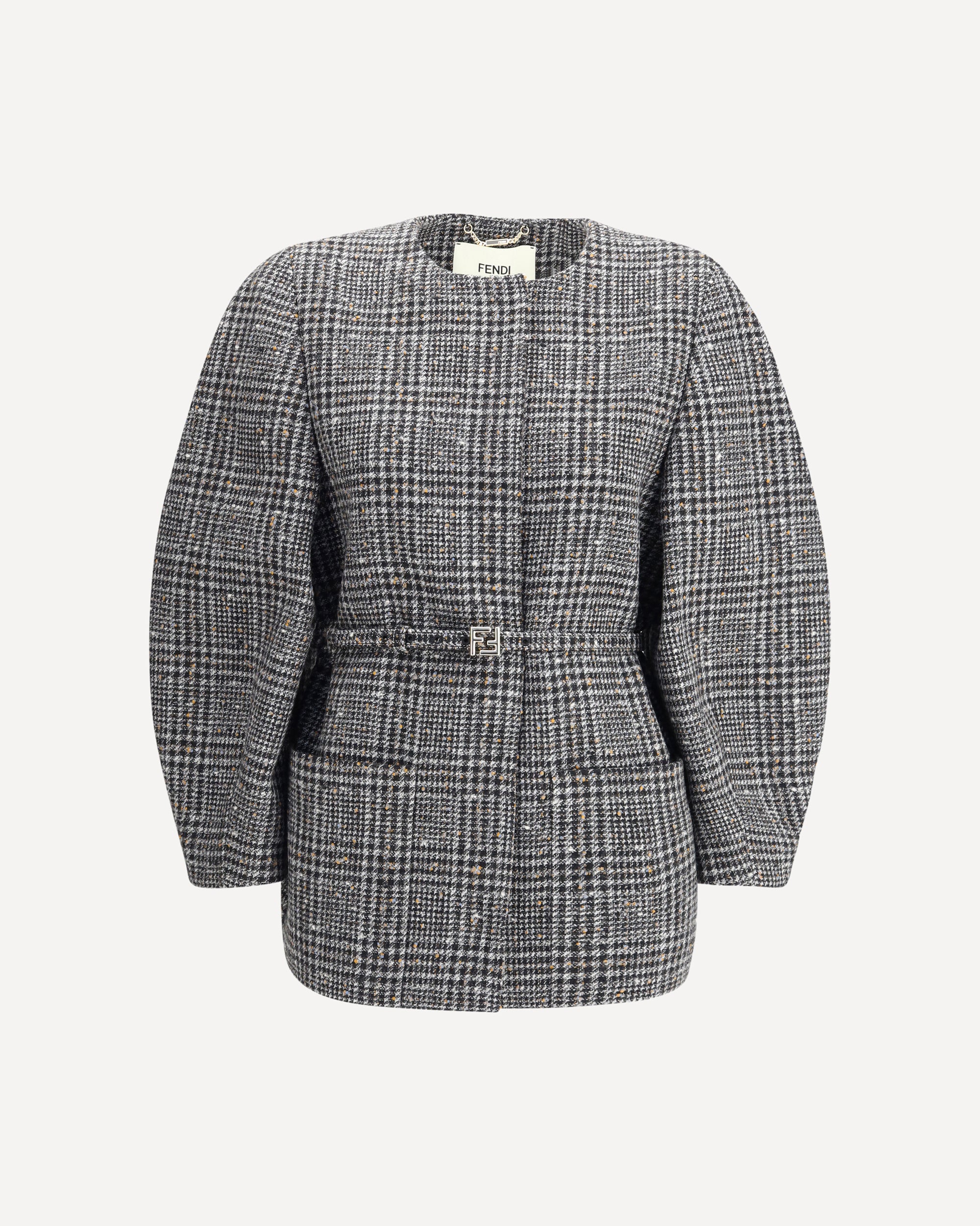 FENDI Wool and cotton tweed Blouson Jacket GREY | Base Blu