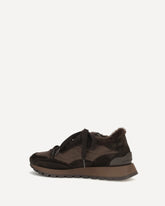 Suede and techno fabric Sneakers with shearling lining and monile - BROWN | Base Blu