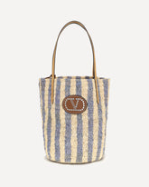 Striped raffia Bucket Bag - LIGHT BLUE | Base Blu