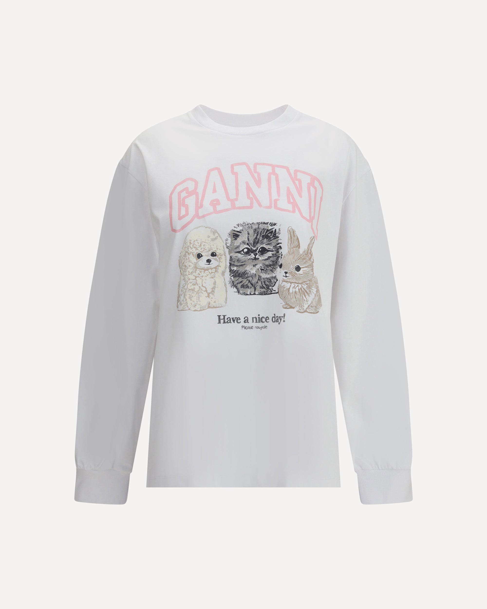 GANNIガニー　Have A Nice Day スウェットシャツ GANNI Have a Nice Day long-sleeved Top WHITE | Base Blu