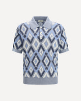 All-over pattern cotton Polo with classic collar - BLUE | Base Blu