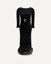 Feather-trimmed Chenille Midi Dress - BLACK | Base Blu