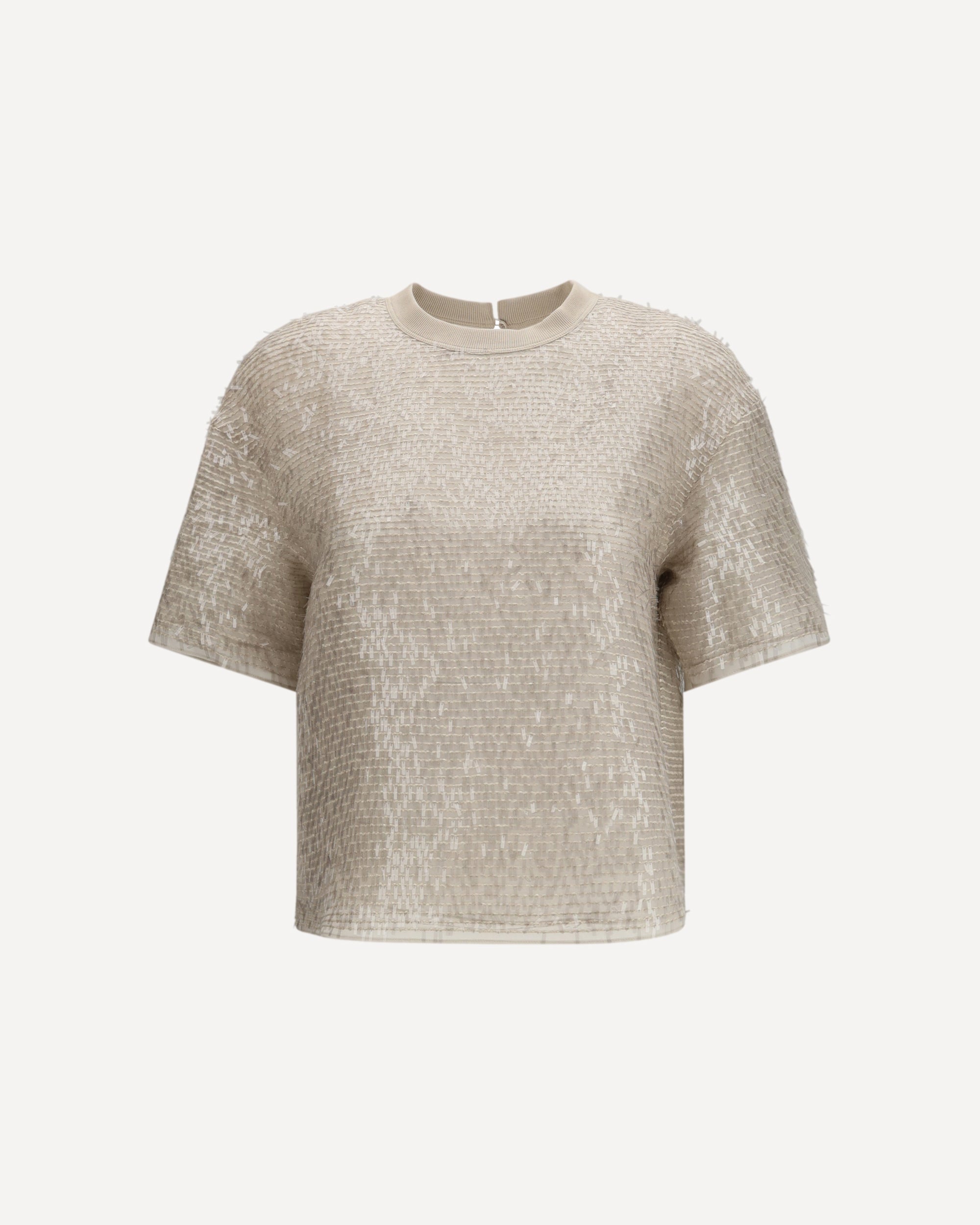 BRUNELLO CUCINELLI Dazzling Cascade Embroidery silk T-shirt BEIGE