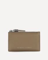 Leather Card Holder with grain and Shiny Zipper Pull - BEIGE | Base Blu