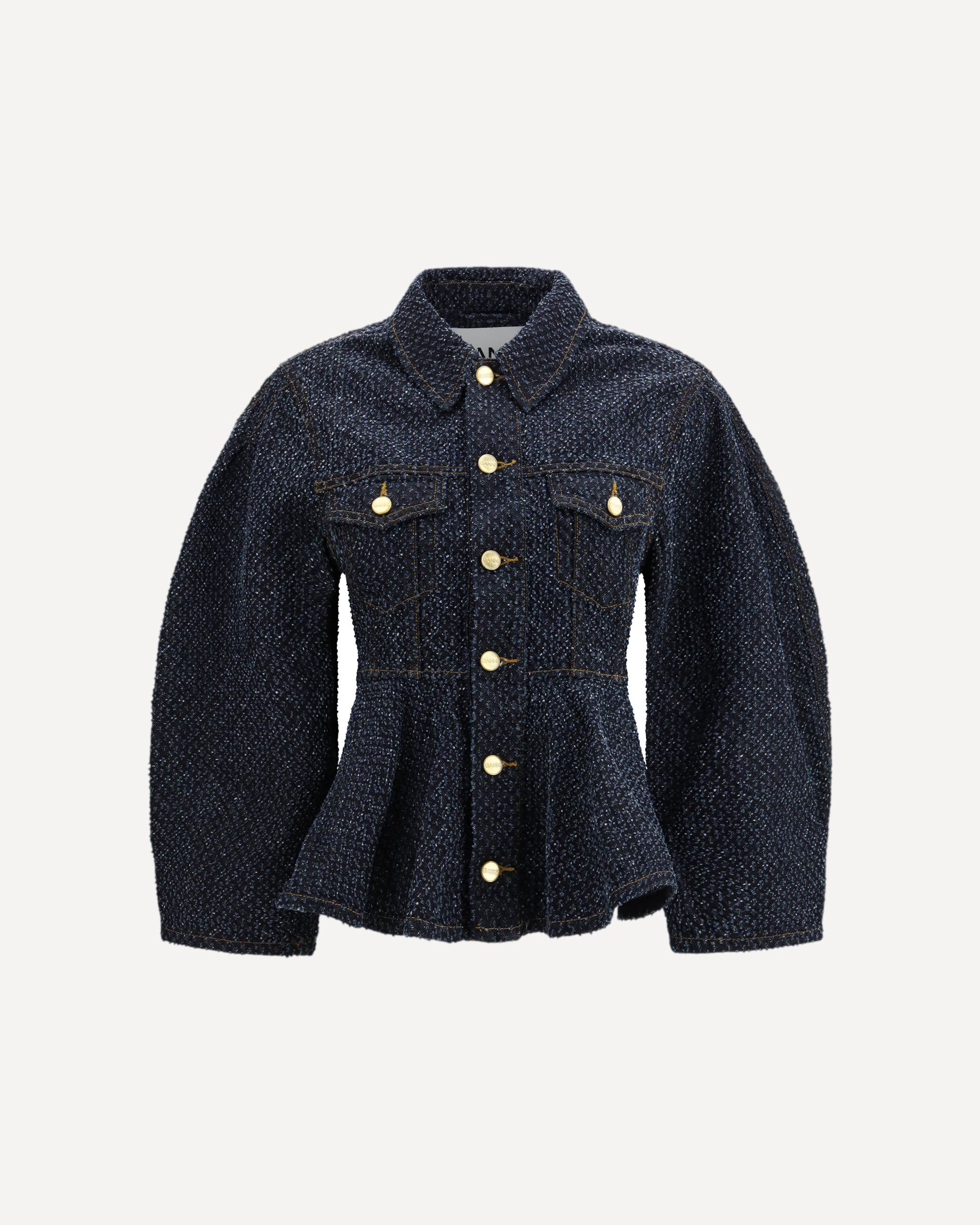 GANNI Tweed denim peplum Jacket BLUE | Base Blu