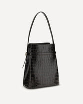 Belted Croco-embossed Bucket Bag - BROWN | Base Blu