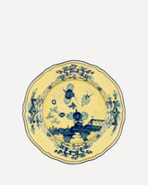 Piatto piano in porcellana Collezione Oriente Italiano - GIALLO | Base Blu
