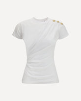 T-shirt drappeggiata con bottoni  - BIANCO | Base Blu