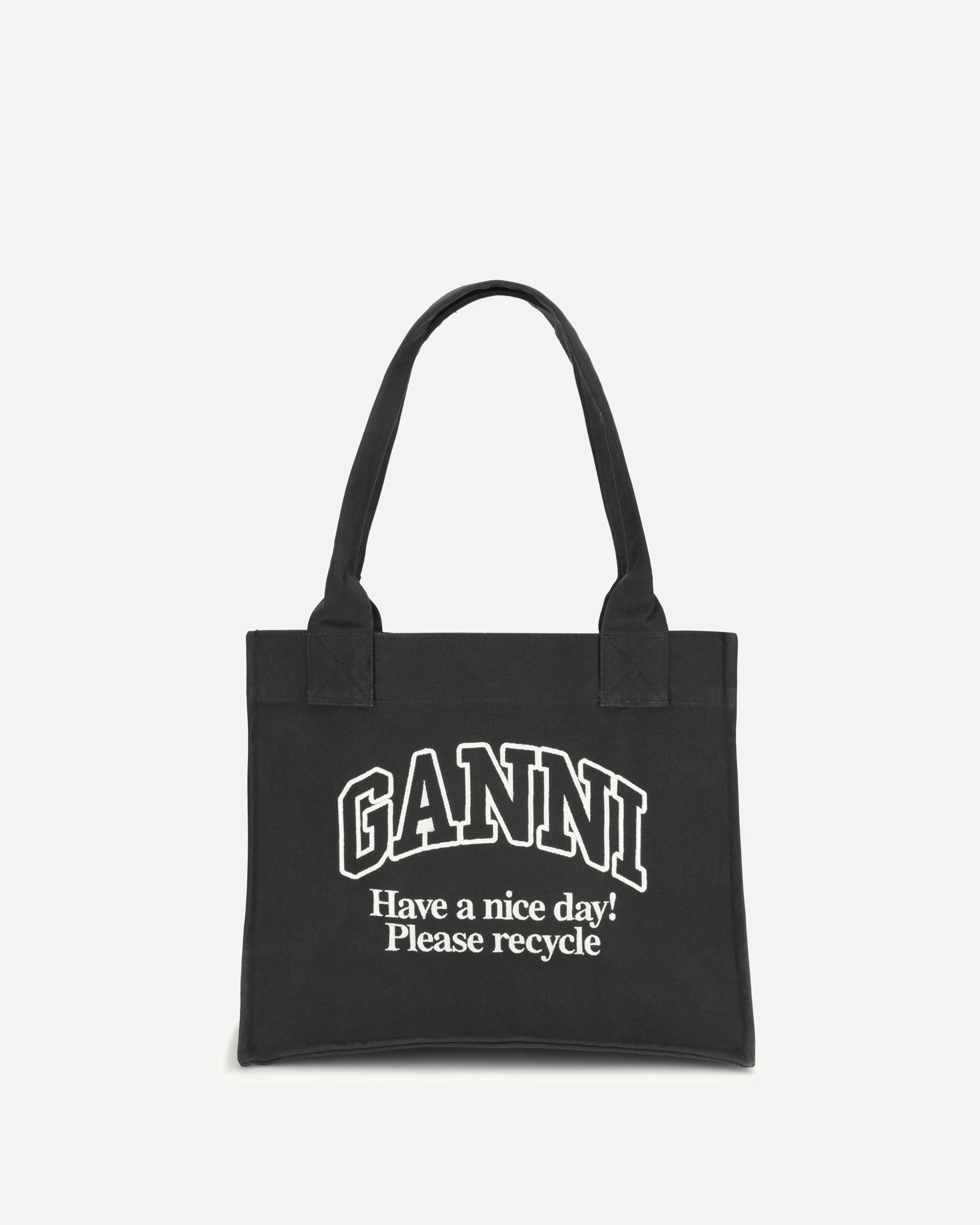 GANNI Logo canvas Tote Bag BLACK | Base Blu