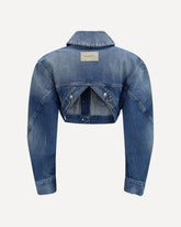 Cropped open-back denim Jacket - BLUE | Base Blu