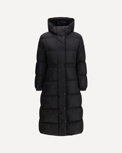 MONCLER The long Down Jacket with hood and wool trims BLACK | Base Blu
