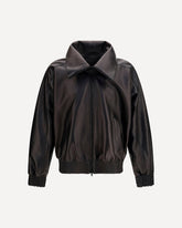 High-neck leather Jacket - BLACK | Base Blu