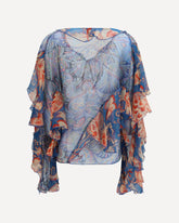 Long-sleeve silk Shirt with ruffles and floral motif - MULTICOLOUR | Base Blu