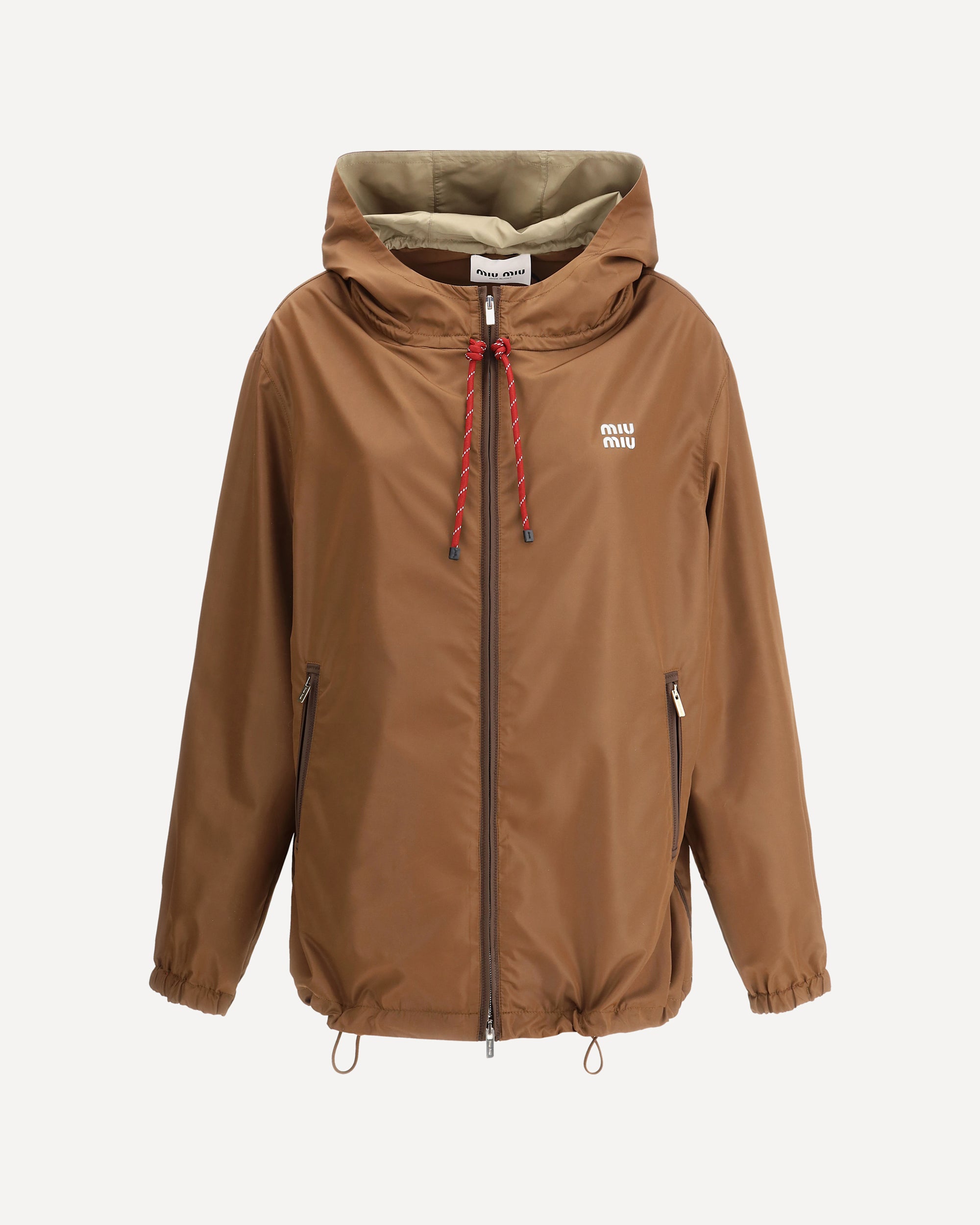 MIU MIU Waterproof hooded Jacket BROWN | Base Blu