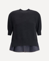 Denim detail Sweater - BLACK | Base Blu