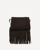 Suede Shoulder Bag with fringes - BROWN | Base Blu