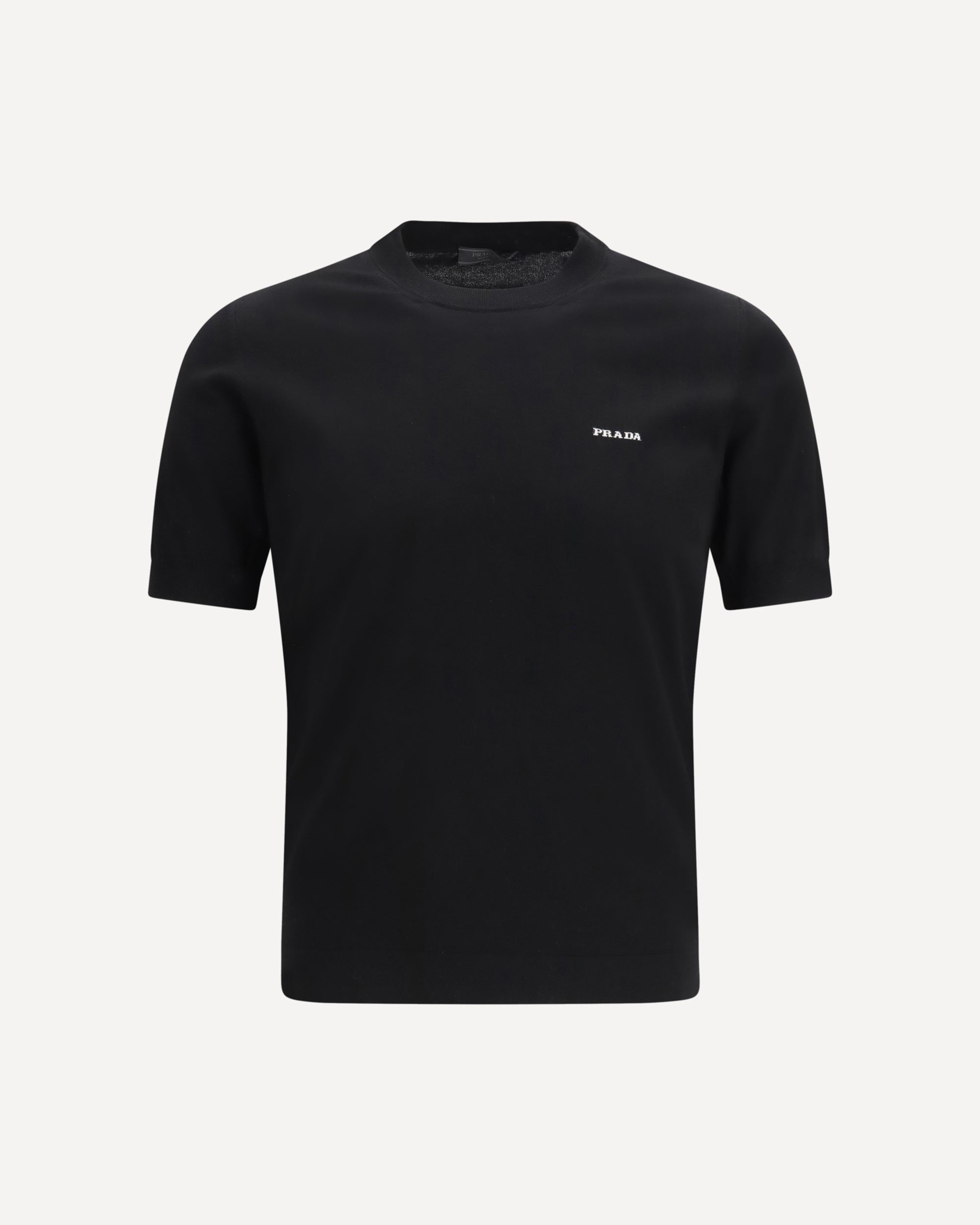 トップス Prada archive black knit t shirt PRADA C-Neck Knit in cotton BLACK | Base Blu