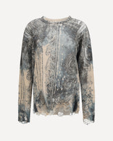 Boyfriend distressed linen knit Sweater - BLUE | Base Blu