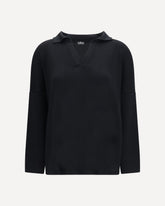 Wool polo collar Sweater - BLACK | Base Blu