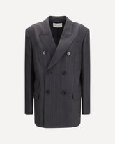 Striped wool double breasted Blazer - GREY | Base Blu