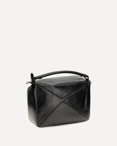 Large paper-effect calfskin Puzzle Handbag - BLACK | Base Blu