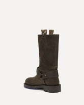 Suede Saddle Ankle Boots - BROWN | Base Blu