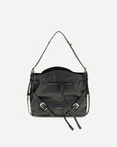 Small Voyou Bucket Handbag in glossy leather - BLACK | Base Blu