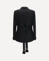 Double-breasted virgin wool Blazer with belt - BLACK | Base Blu