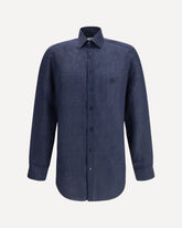 Camicia in lino con logo Pegaso ricamato - BLU | Base Blu