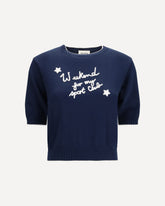 Cotton knit Sweater with embroidery - BLUE | Base Blu