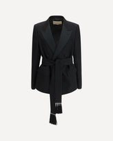 Double-breasted virgin wool Blazer with belt - BLACK | Base Blu