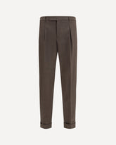 Carrot fit single pleat Pants in virgin wool - BROWN | Base Blu