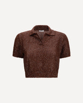 Linen, cashmere and silk Top with sequins - BORDEAUX | Base Blu
