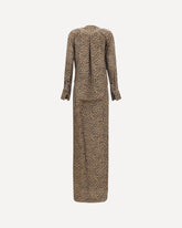 Abito lungo in crêpe de chine con incrocio e stampa leopardata - BEIGE | Base Blu