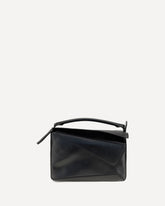 Large paper-effect calfskin Puzzle Handbag - BLACK | Base Blu