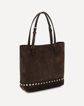 Borsa Tote Rockstud piccola in suede - MARRONE | Base Blu