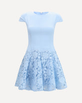 Abito mini in crepe con inserti in pizzo - AZZURRO | Base Blu