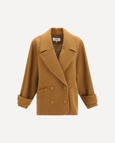 Double-breasted herringbone wool short Coat - BROWN | Base Blu