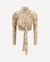 Printed marl mesh tie Blouse - BEIGE | Base Blu