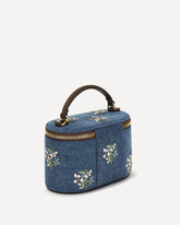 VLogo Signature Denim Vanity Hand Bag with floral embroidery - BLUE | Base Blu