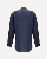 Linen Shirt with contrasting Pegaso embroidery logo - BLUE | Base Blu