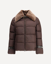 Down Jacket in Technical Fabric and Leather - BROWN | Base Blu