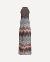 Long halter-neck Dress in Greek zigzag knit with sequins - MULTICOLOUR | Base Blu