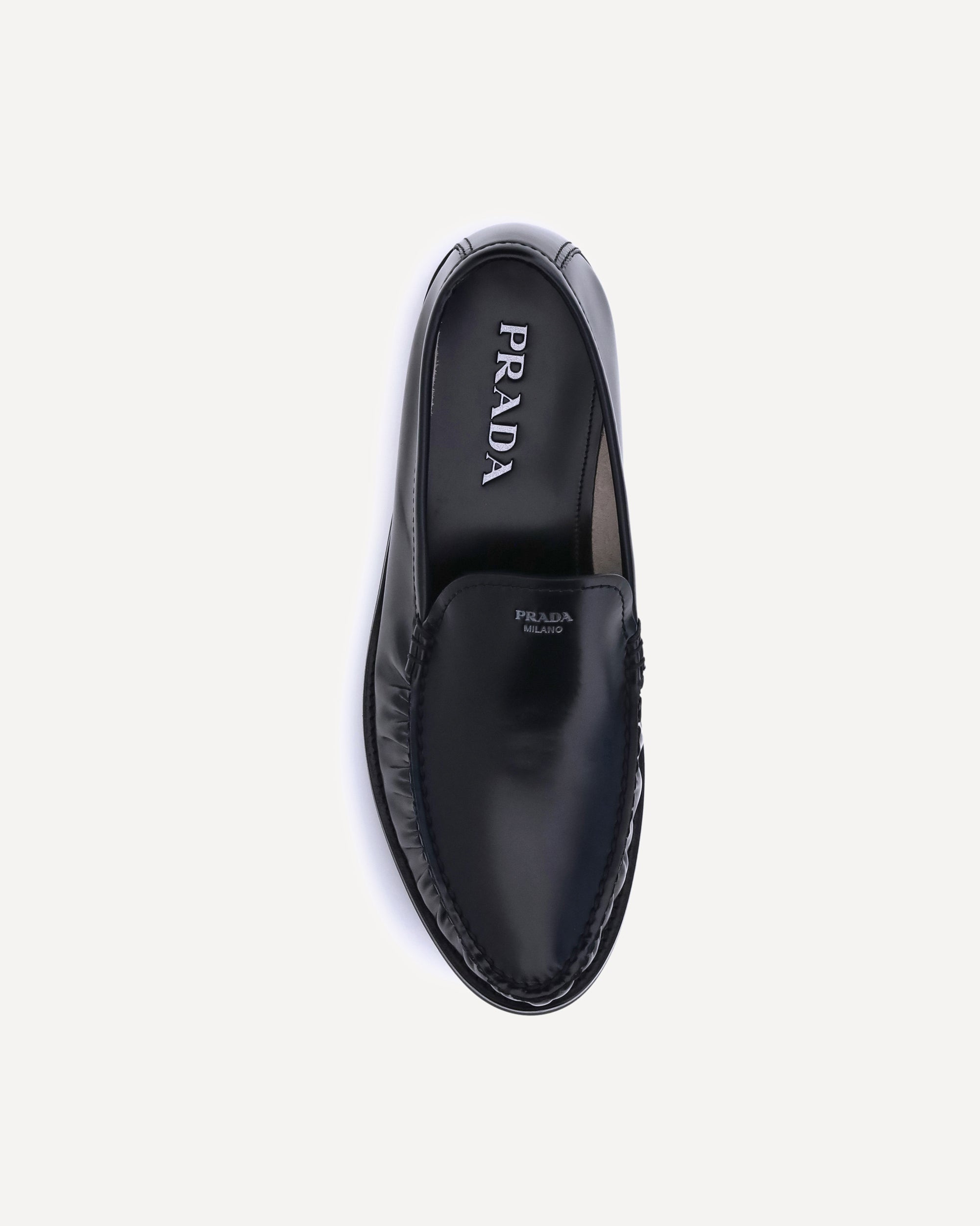 PRADA Brushed Leather Loafers BLACK Base Blu