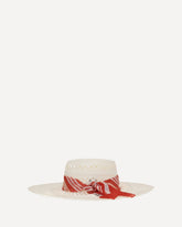 Wide-brim Hat with vichy print silk scarf - WHITE | Base Blu