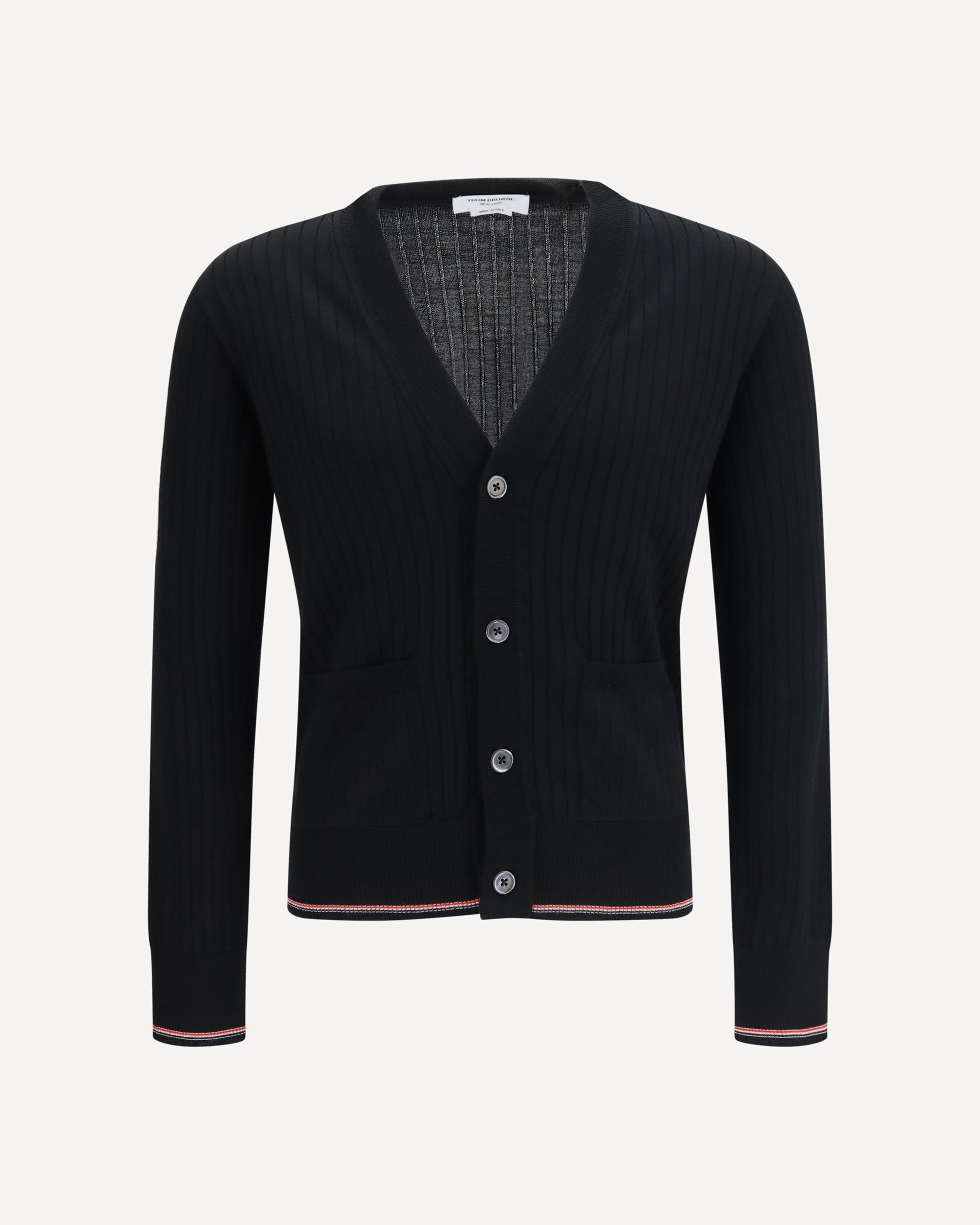 THOM BROWNE Ribbed merino wool Cardigan BLACK | Base Blu